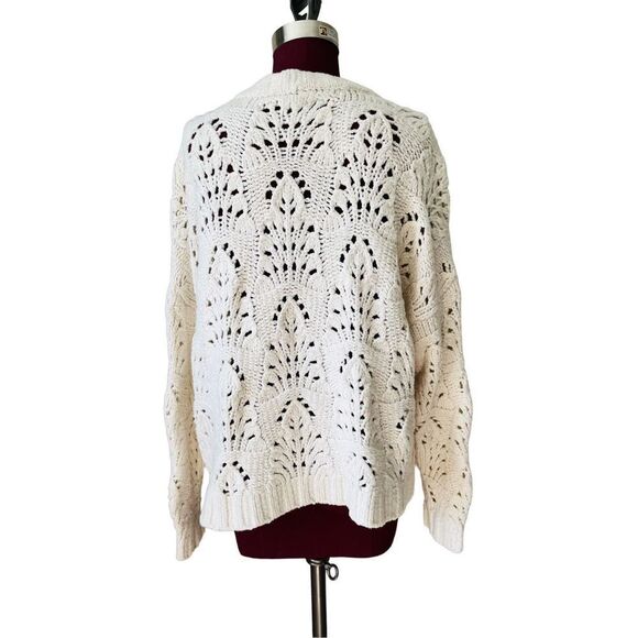 Aerie Cream Pointelle Chunky Knit Sweater Women’s Size S - Picture 3 of 11